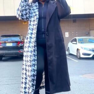 Stylish Black and White Houndstooth Women's Coat
